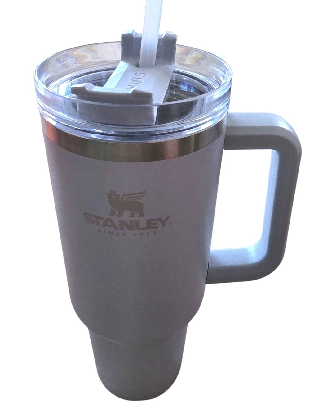 Stanley Light Gray Travel Tumbler with Handle and Clear Lid - Picture 1 of 5